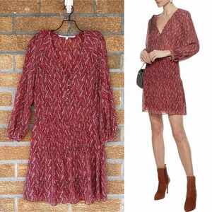 Veronica Beard Womens Priya pintucked printed silk-georgette mini dress Brick 2